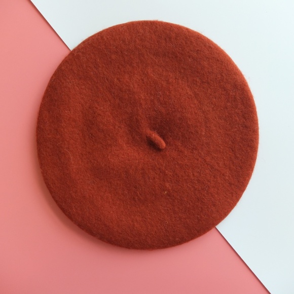 Accessories - Wool Winter Thick Felt French Beret - Brick